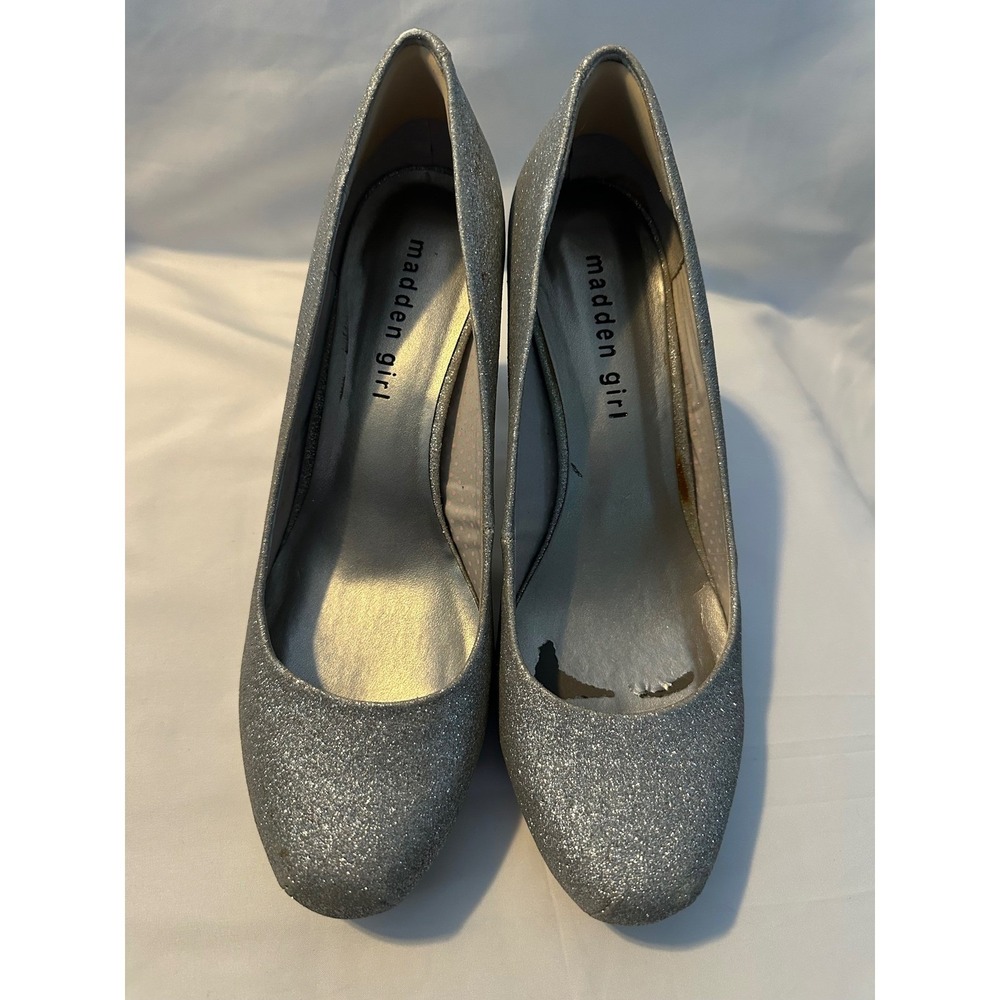 Madden Girl Getta Silver Glitter Sparkle Party Heels Pumps‎ Size 8.5